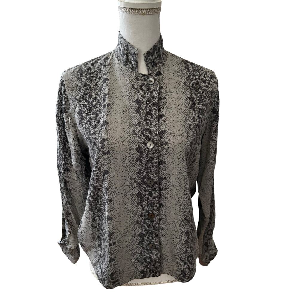 Mel & Lisa Gray Silk Snake Print Jacket Blazer 4